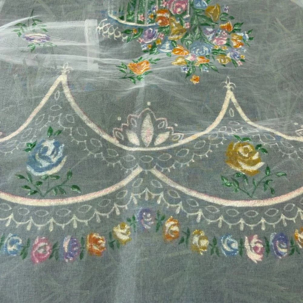 Vintage Half Apron White Sheer Floral Birdcage Scalloped Organza Retro 50s